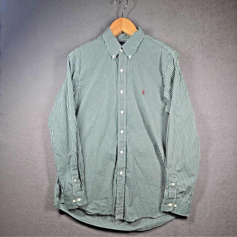 Polo Ralph Lauren Men's Shirt L 17 Striped White Green Classic Fit Red Pony - Picture 9 of 11
